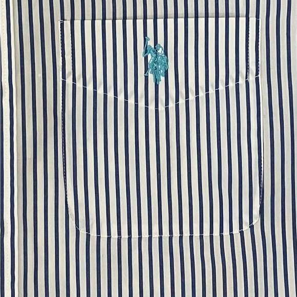 Polo by Ralph Lauren Men's Blue and White  Short Sleeve Striped Shirt - Picture 2 of 8